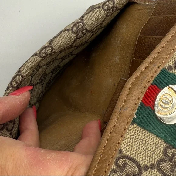 Vintage Gucci Trifold Monogrammed Clutch Brown Tan - Picture 13 of 15